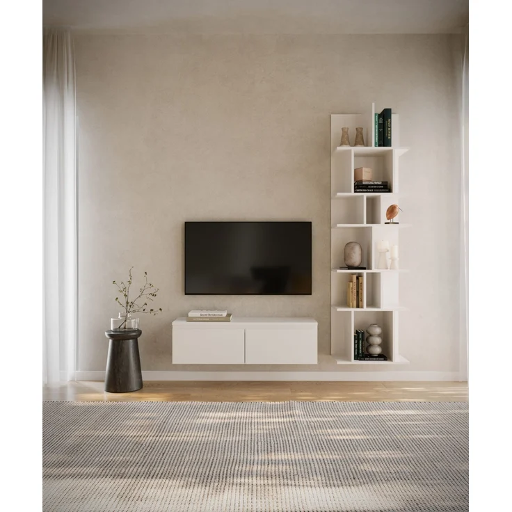 Selsey 'Bemmi' Wand- und Standregal mit asymmetrischen Fächern, Weiß, 180 × 50 cm – Bild 2