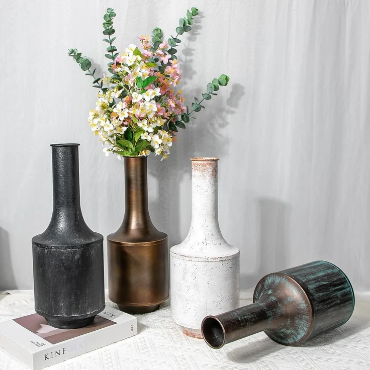 Vase Vintage Metall Groß Blumenvase Rustikal Shabby Chic Weiß – Bild 5