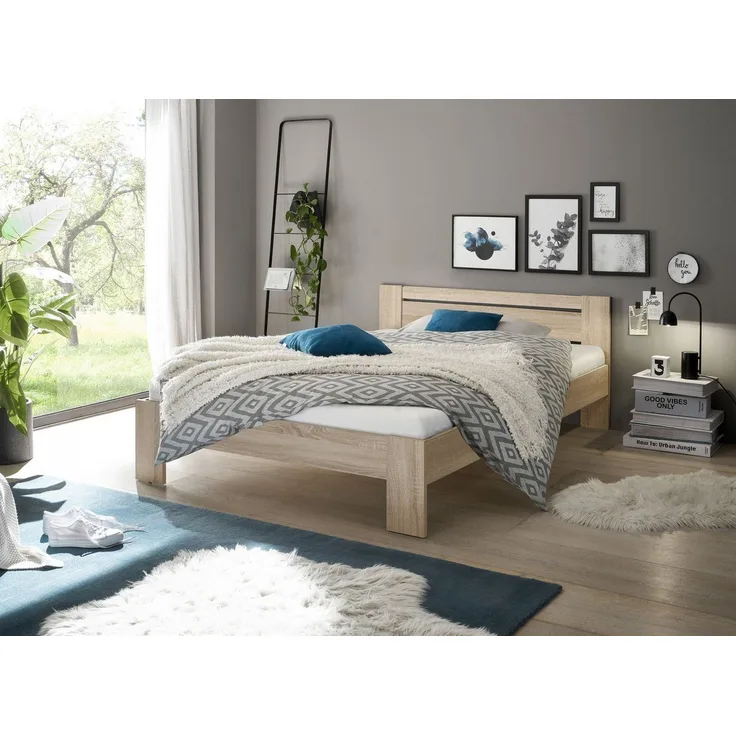 CANNES Futonbett 140x200 cm - Minimalistisches Jugendzimmer Doppelbett in Eiche Sonoma Optik - 145 x 71 x 204 cm (B/H/T)