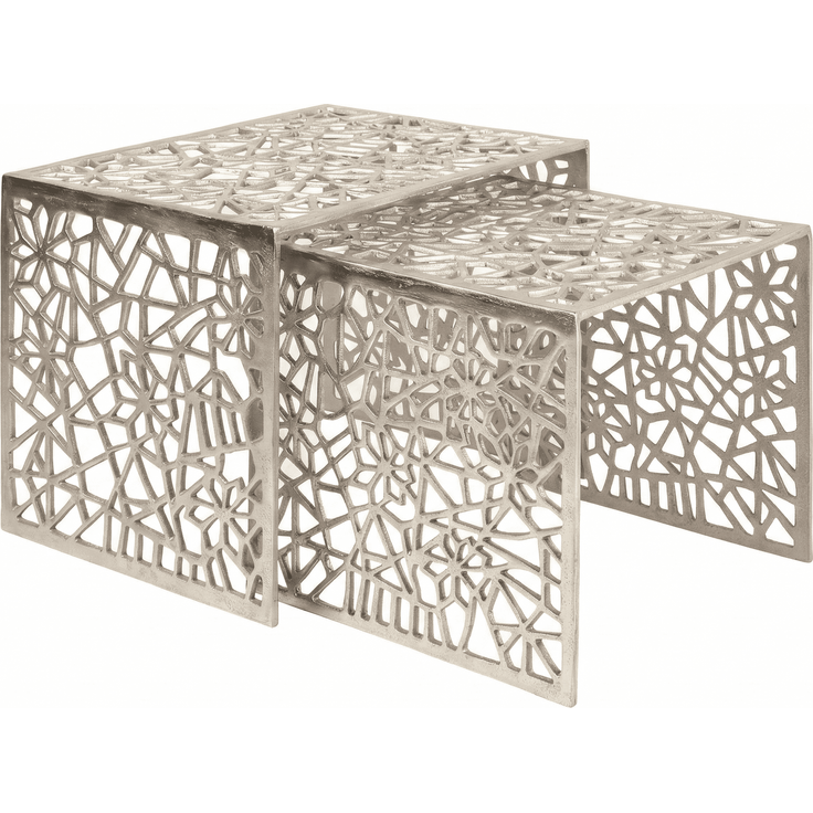 2er Set Couchtisch Aluminium Silber - Design Beistelltisch Set - Metalltisch Wohnzimmertisch modern Alu - Sofatisch rechteckig Metall - Loungetisch Set Satztisch Handmade