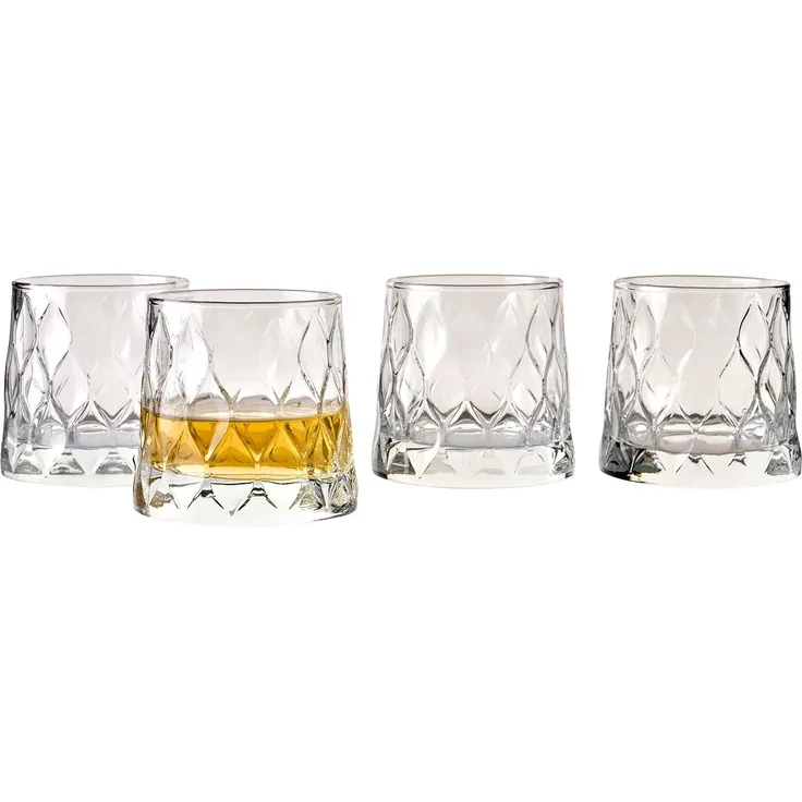 Pasabahce 4er-Set Leafy Old Fashioned Special Design Premium Whiskyglas mit schwerem Boden, 300 ml