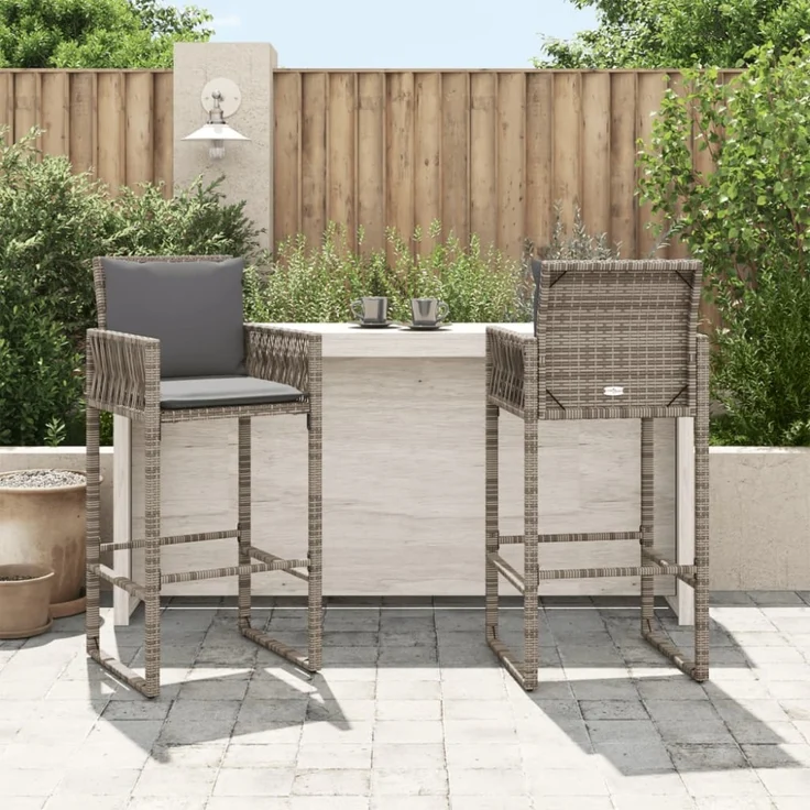 vidaXL Garten-Barhocker 2 Stk. Grau Poly Rattan 368704 – Bild 6