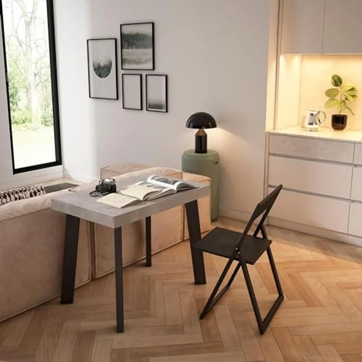 Skraut Home | Ausziehbarertisch | Multifunktionaler ausziehbarer | 300 | Für 14 Gäste | Hölzerne Beine | Moderner Stil | Zement – Bild 4