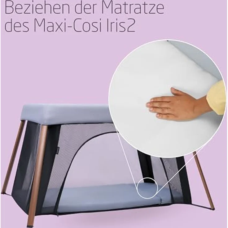 Maxi-Cosi Spannbetttuch 2er Pack für Reisebett Iris 2, atmungsaktive Baumwolle, weiß – Bild 2