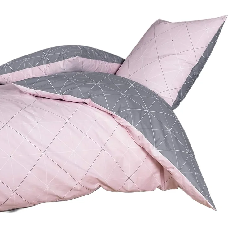 Davos Janine Biber Bettwäsche 2tlg grau rosa 65101-01| Bettwäsche-Set aus 100% Baumwolle | 2 teilige Wende-Bettwäsche 135x200 cm & Kissen 80x80 cm | Geometrisches Muster