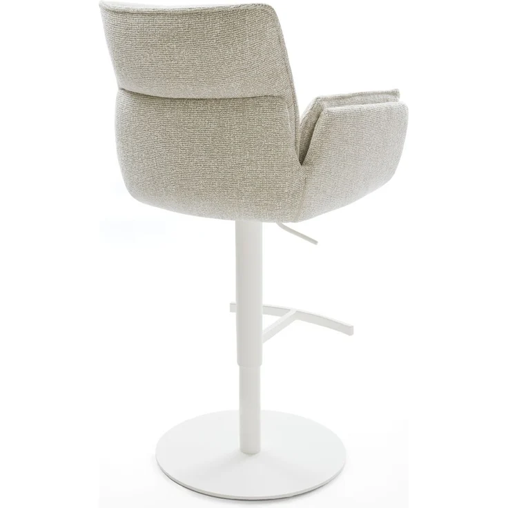 Barstuhl Nela-Flex Webstoff Soft Beige Drehfuß höhenverstellbar Metall Weiß – Bild 5