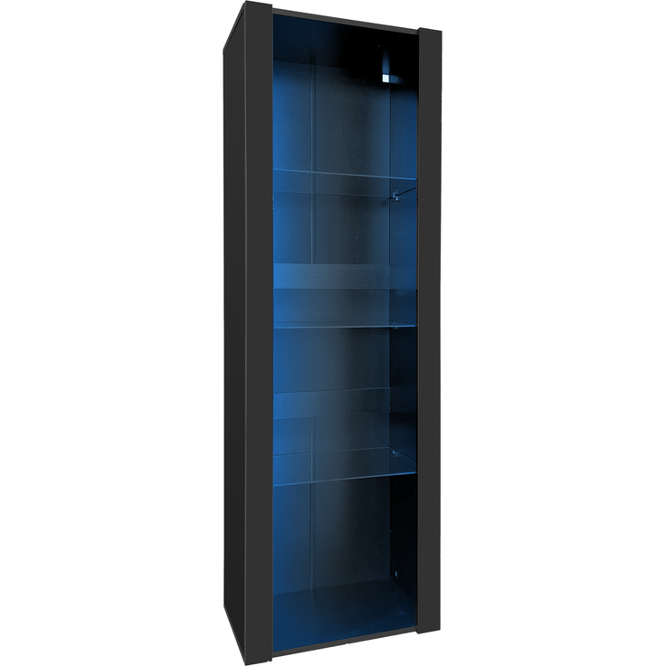 Merax Schwarzer Hochglanz-Vitrinenschrank mit LED-Beleuchtung, 3 Glasfächer, 55*38*166cm, Vitrine, Stehschrank, Hochschrank, Lagerschrank – Bild 8