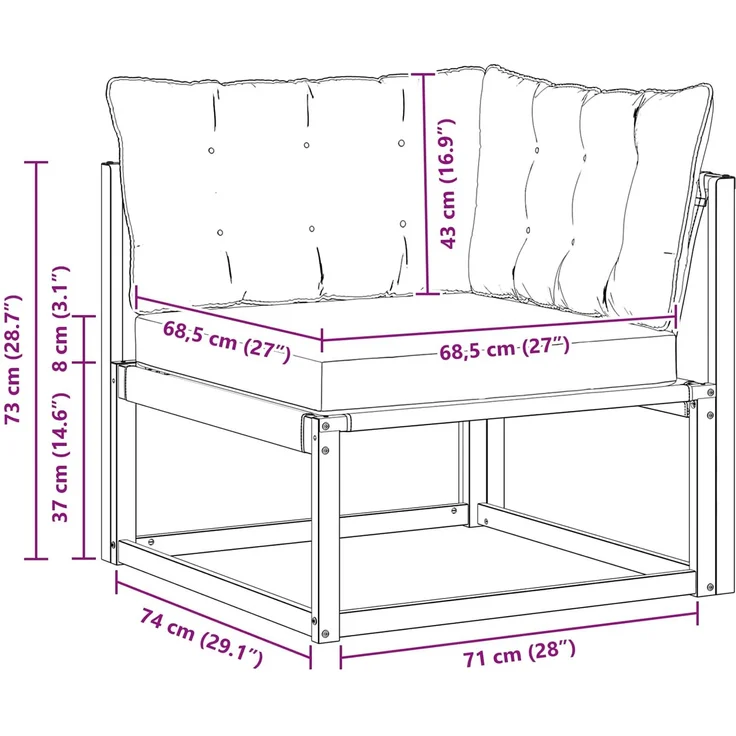 vidaXL Outdoor Ecksofa Massivholz Akazie Natur 900640 – Bild 12