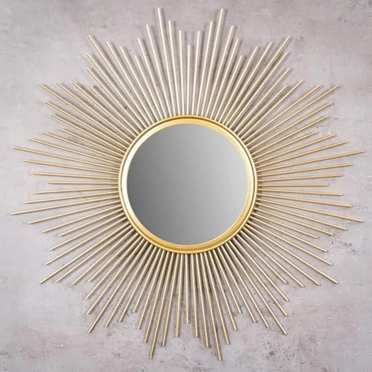 Levandeo® Dekospiegel, Sonnenspiegel Gold Ø 50cm Metall Deko Goldene Sonne Spiegel – Bild 3