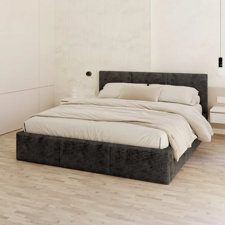 FDM Polsterbett AMBER modern mit Bettkasten MADE IN EU - mit Cord Bezug (verfügbar 90x200 120x200 140x200 160x200 180x200cm, Bettrahmen, Bett, mit großen gepolsterten Kopfteil, mit Bettkasten zum aufklappen), Hebbarer Metallrahmen, Bettkasten, mit/ohne... – Bild 5