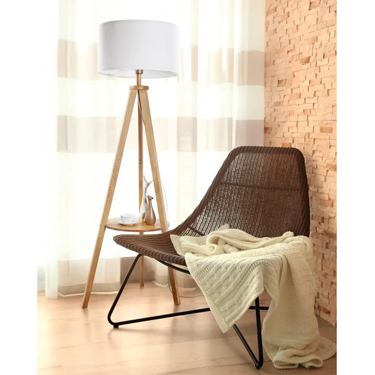 Tomons Stehlampe Wohnzimmer Stativ aus Holz, Stehleuchte mit Ablage, E27, Halogen – Bild 3