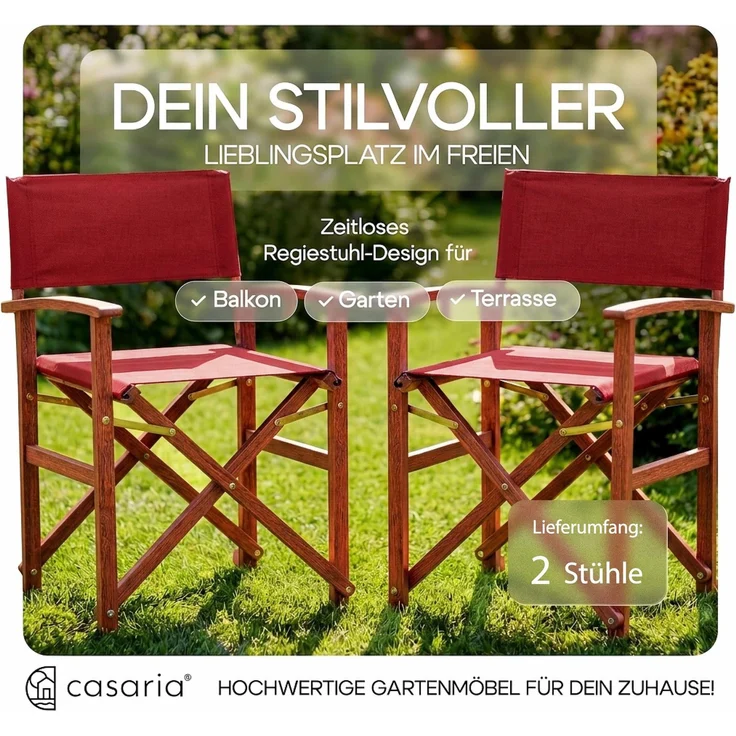 CASARIA® 2er Set Regiestuhl aus FSC® Eukalyptusholz Rot – Bild 2