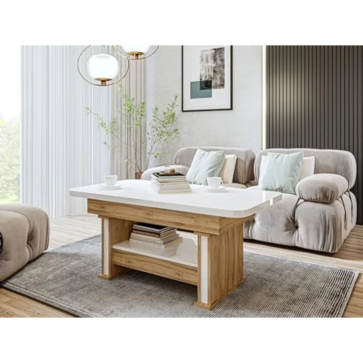 designimpex Couchtisch Design DA-555 Schublade höhenverstellbar ausziehbar Tisch abgerundet – Bild 10