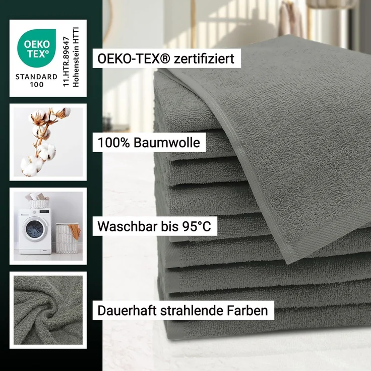 ZOLLNER 10er Set Gästetücher, Baumwolle, 30x50 cm, 420g/qm, taupe – Bild 3