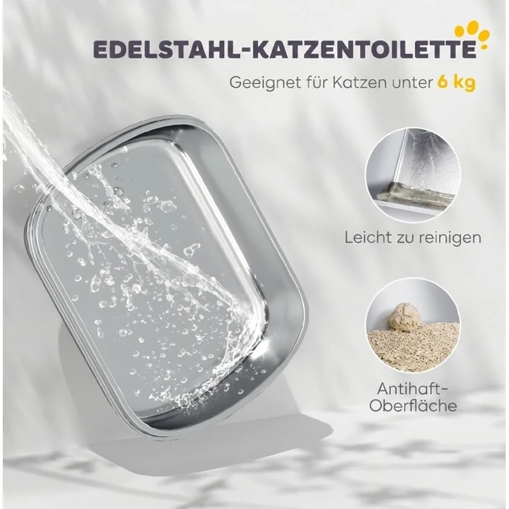 Geschlossene Katzentoilette aus Edelstahl mit Schaufel, 52,4x41,3x39,8 cm, Hellgrau – Bild 5