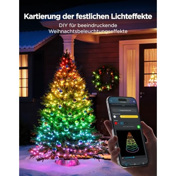 Govee Christmas Lights, RGBWIC 20M Weilnachtsbeleuchtung Außen, 200 LEDs Lichterkette Innen für Weilnachtsbaum, Shape-Mapping,130+ Szenen-Modi, IP65 Wasserdicht, Kompatibel mit Alexa, Grünes Kabel – Bild 5