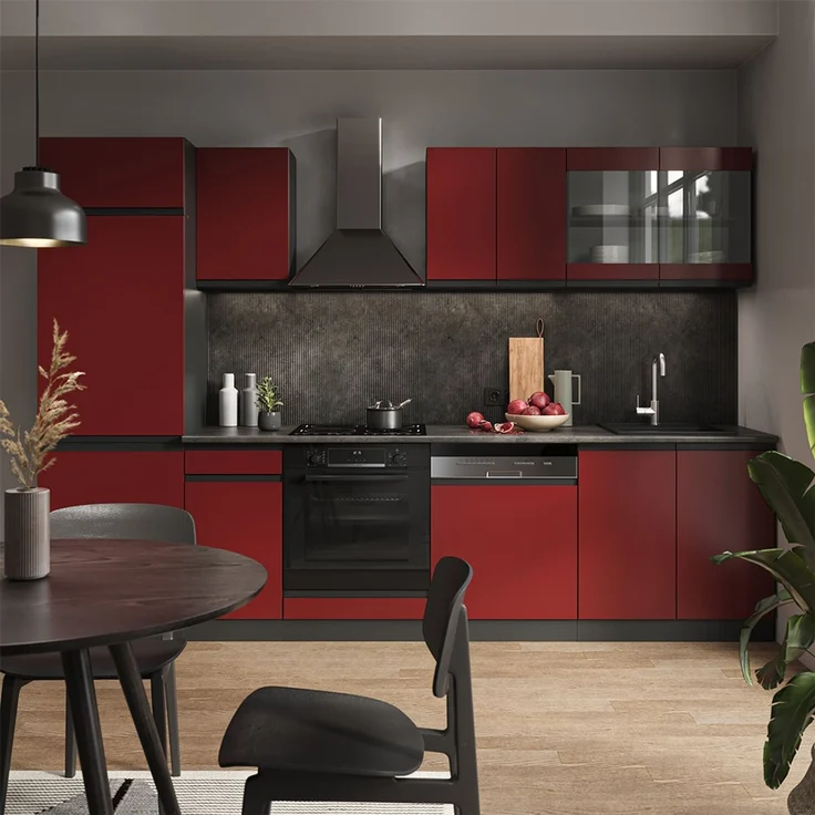 Küchenzeile R-Line Rot/Anthrazit 300 cm J-Shape, AP Marmor Vicco – Bild 4