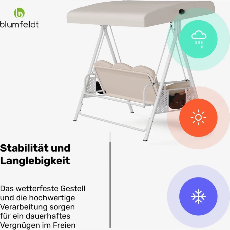 blumfeldt Hollywoodschaukel GrandSway, 3-Sitzer, Verstellbare Rückenlehne: Ermöglicht den Benutzern, die Rückenlehne individuell anzupassen und somit maximalen Komfort zu genießen, Set, Gartenliegen Swing Lounger Sonnendach Garten Balkon Outdoor 3 Sitzer – Bild 6