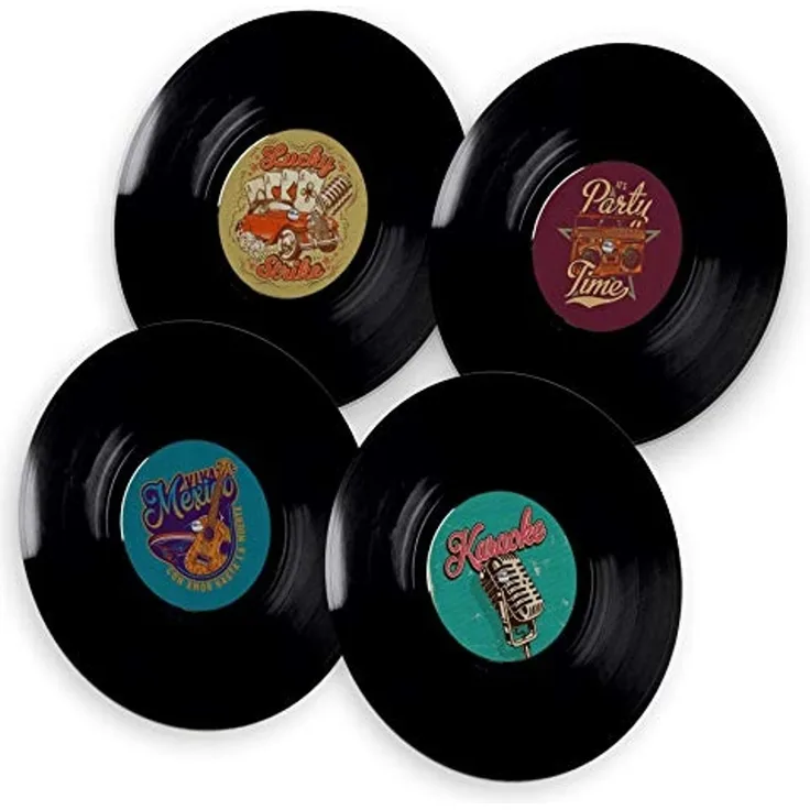 itenga Bierdeckel itenga 40x Bierdeckel rund Schallplatten Retro Untersetzer 10,7cm