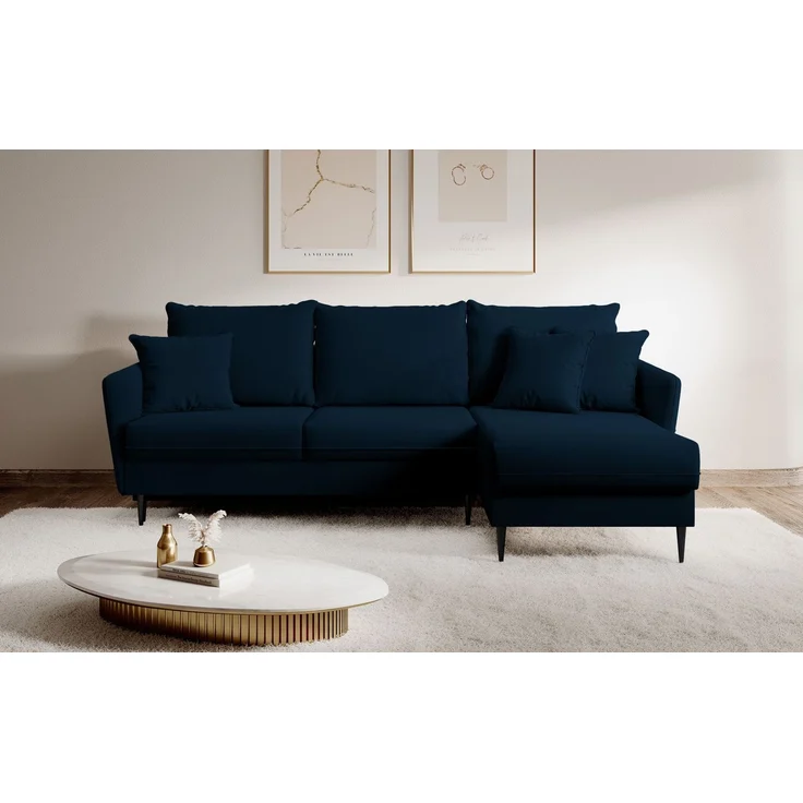 Selsey 'Volio' Ecksofa mit Schlaffunktion, Samt wasserabweisend, Schwarze Beine, Dunkelblau – Bild 2
