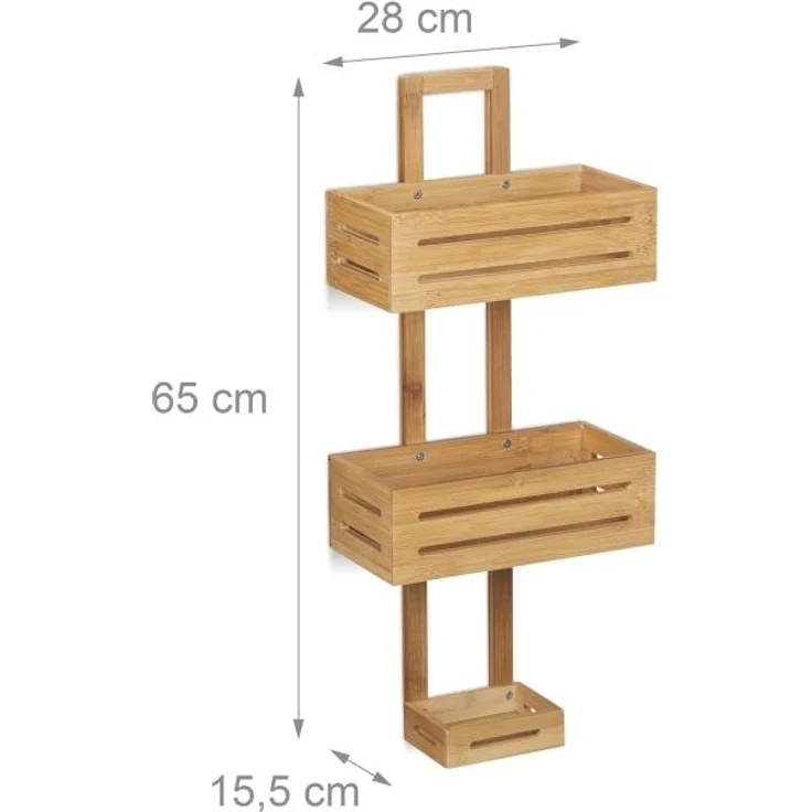 Relaxdays Duschregal, Bambus natur, 28 x 15,5 x 65 cm – Bild 4