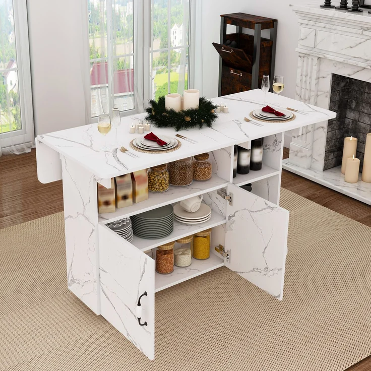 Klapptisch aus MDF, 3-in-1 mit Stauraum & Rollen, 110x70x80 cm, Weiß – Bild 2