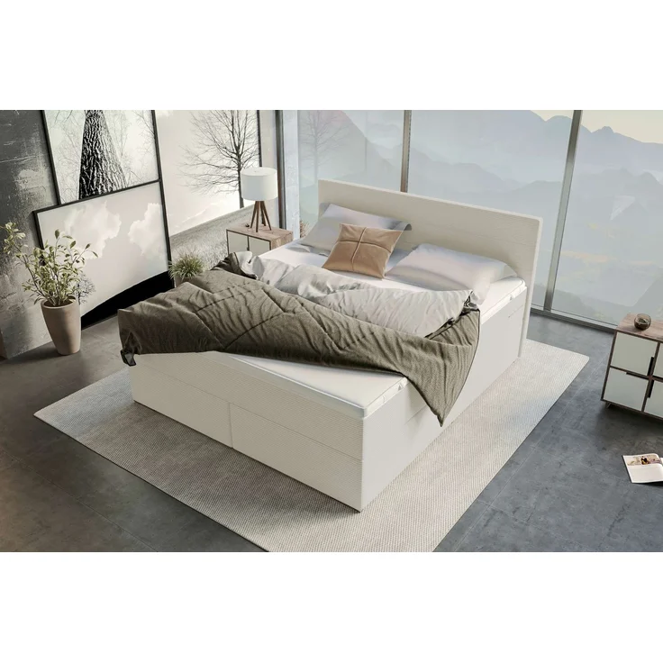 Sofa Dreams - Boxspringbett Valerio - Cordstoff - Greige - 200x200 cm – Bild 4