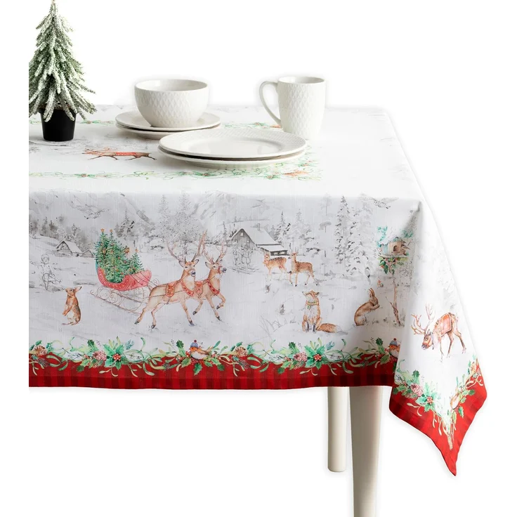 Maison d'Hermine Tischdecke, 100% Baumwolle, dekorativ, waschbar, für Esszimmer, Haus, Party, Thanksgiving, Weihnachten, Weihnachts-Tradition-Kollektion, rechteckig, ca. 152,4x30418 cm