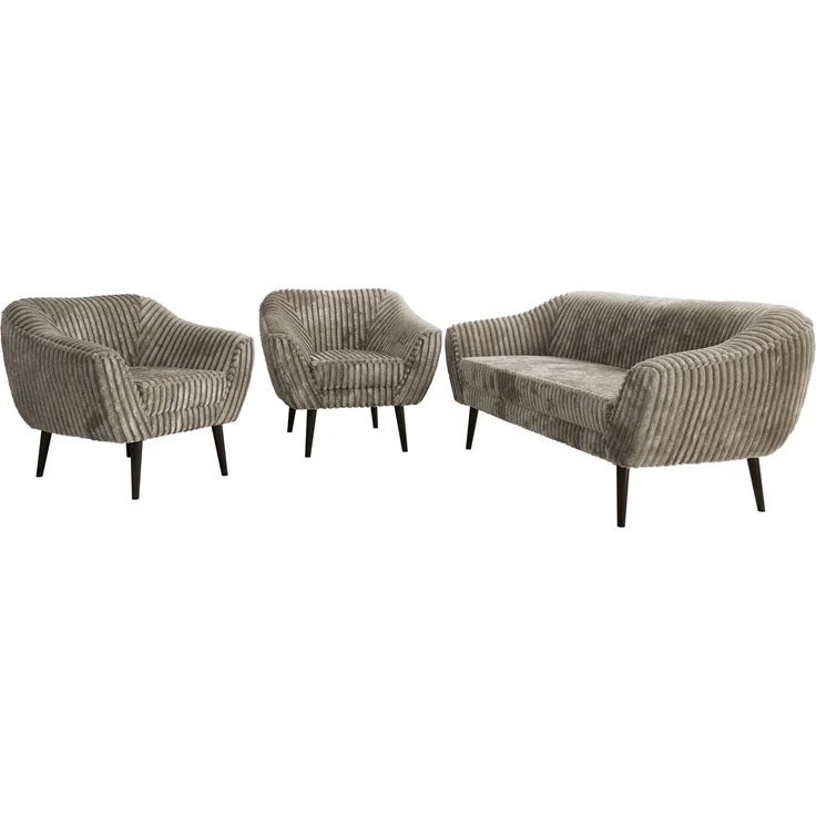 Wohnzimmerset PIRS 1-1-3, Skandinavisches 3-Sitzer Sofa mit Sesseln, Sofa mit Wellenfederung, schwarze Füße, Skandinavisches Möbelset - Hellbraun Cord – Bild 7