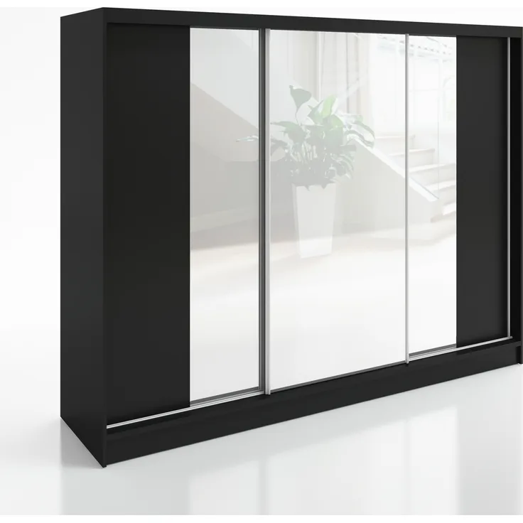 A&J MöbelLand Schwebetürenschrank VIDA 200 cm 3-türig Schrank mit Schubladen und Spiegel