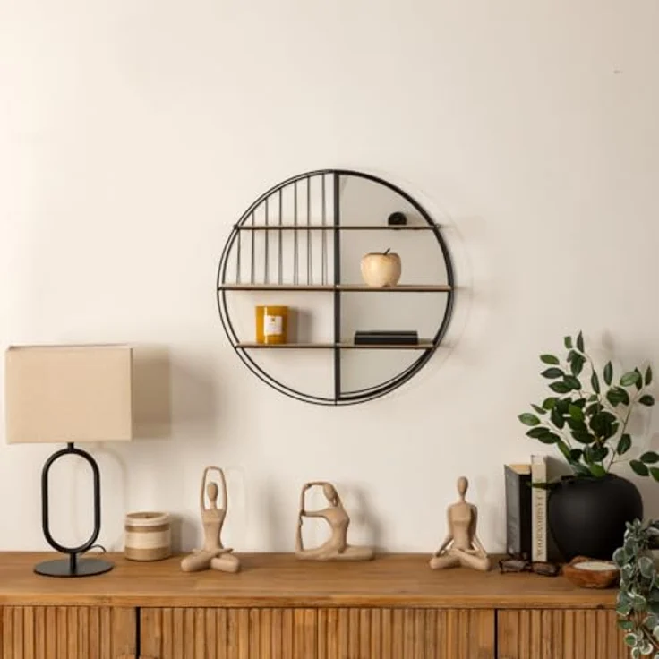 Atmosphera Createur d´interieur Wandregal Zina, Schwarz, Metall, 56x12x56 cm, runde Form mit Spiegel, für Dekoration und Bücher – Bild 2
