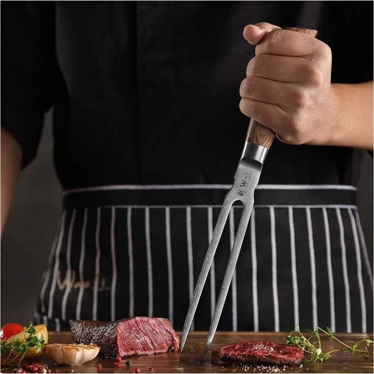 Wakoli Tranchiergabel Edib Pro Damast Tranchiergabel I Serviergabel Grillgabel I 18cm Klinge, 67 Lagen Damaststahl, VG-10 Stahlkern – Bild 2