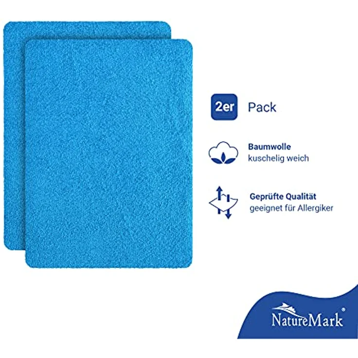 NatureMark Spannbettlaken Frottee Spannbettlaken, 80% Baumwolle / 20% Polyester, Gummizug: rundum, (2 Stück), 2er Set Kinder Spannbettlaken Frottee, Spannbetttuch 80% Baumwolle / 20% Polyester, für Babybett und Kinderbett, 70x140 cm - Türkis – Bild 3