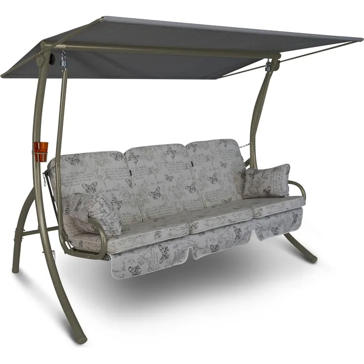 Angerer Freizeitmöbel GmbH Hollywoodschaukel Primero - Gartenschaukel Made in Germany - Schaukel zum Sitzen, Liegen und Entspannen - mit Bett-Funktion - einfache Montage (beige Schmetterling)