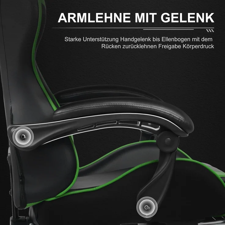 GTPLAYER Bürostuhl Gaming Stuhl Gaming Sessel Ergonomischer Gamer Stuhl mit Fußstütze, Kopfstütze Lendenkissen, Gepolstert Gaming Chair, Drehsessel Grün – Bild 4