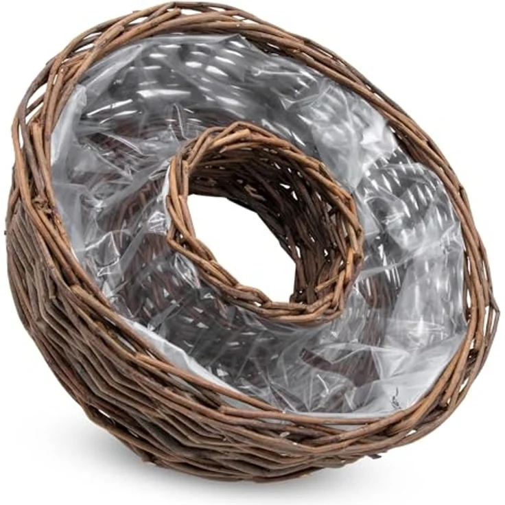 Spetebo Blumentopf Rattan Pflanzring natur (1 Set, 2 St, mit Folie), Weide Blumenschale zum direkten Bepflanzen – Bild 6