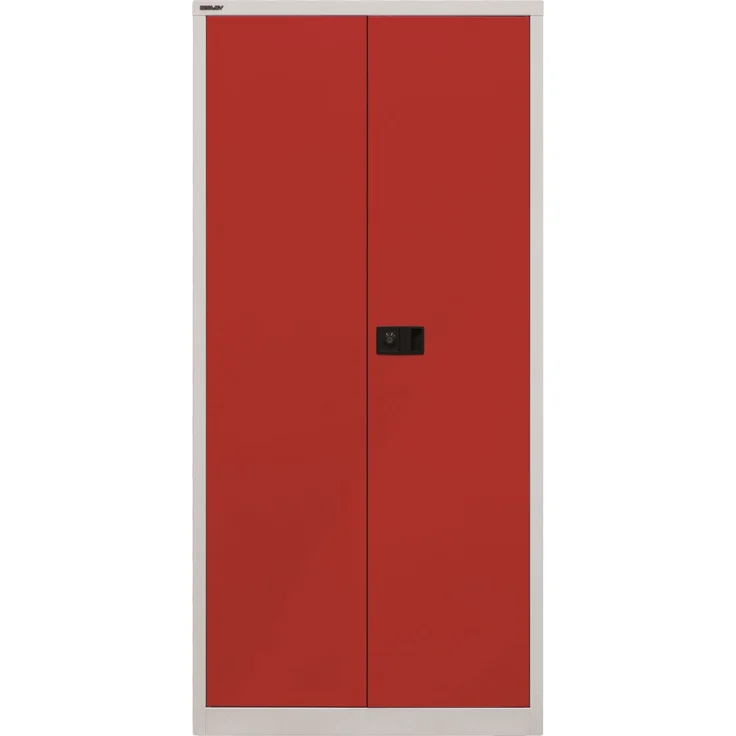 BISLEY Universal Flügeltürenschrank abschließbar - Stahlschrank mit 3-Punkt-Schloss & Flügeltüren - Aktenschrank aus Metall mit 4 Fachböden für 5 Ordnerhöhen - Farbe: lichtgrau/kardinalrot, E782A04-506 – Bild 1