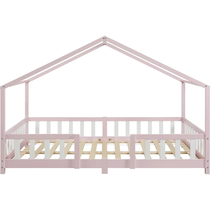 Kinderbett Treviolo 140x200 cm mit Kaltschaummatratze und Gitter Rosa / Weiß [en. casa] – Bild 5