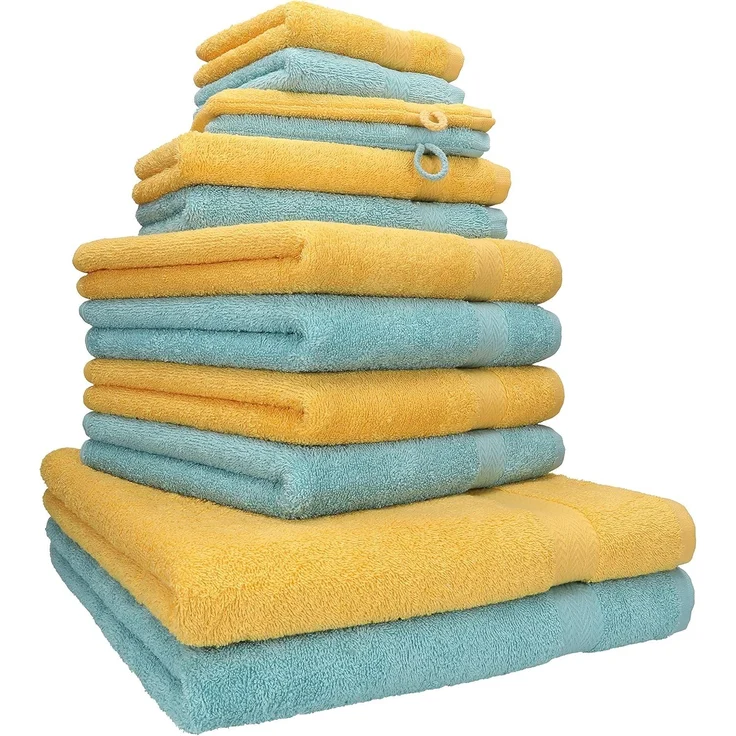 Betz Handtuch Set 12-tlg. Handtuch Set Premium Farbe honiggelb/Ocean, 100% Baumwolle, (12-tlg)