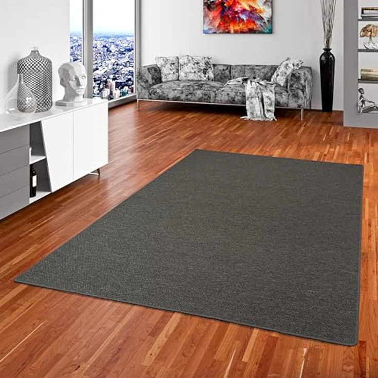Snapstyle Flachgewebe Teppich, Anthrazit, 200x200 cm, strapazierfähig, geeignet für Fußbodenheizung, parkett- und laminatschonend – Bild 1