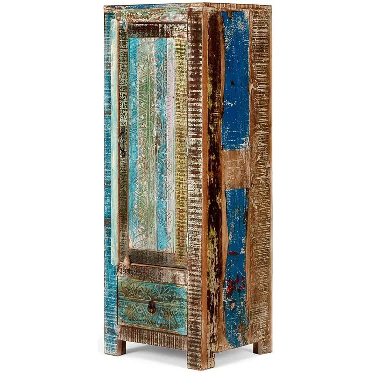 Mango-Holz Bad Hochkommode Blue Lagoon, 135x50x45cm, Bunt, Unikat mit Reliefstruktur
