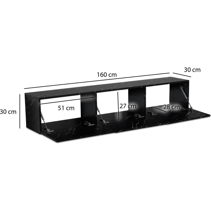 FINEBUY Lowboard FB58628 (Marmor-Optik Schwarz 120x30x30 cm mit zwei Türen), TV-Kommode Hoch, TV-Schrank Modern, Fernsehtisch – Bild 3