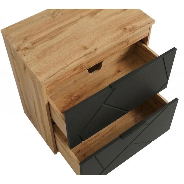 Badplaats Waschbeckenunterschrank Manello 60 x 46 x 58 cm – Eiche mit Matt Schwarz – Hängender Waschtischunterschrank mit 2 Schubladen – Bild 5