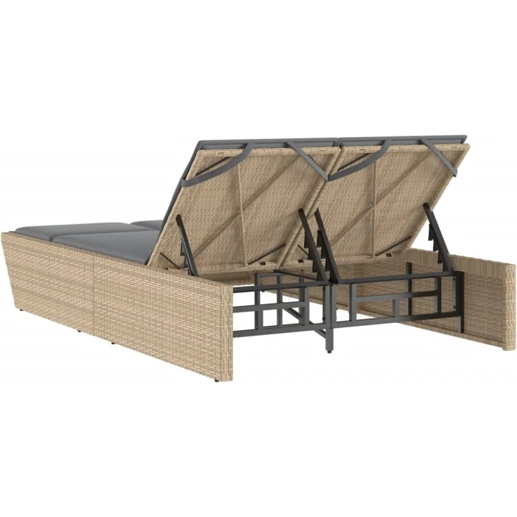 vidaXL Doppel-Sonnenliege mit Auflagen Beige Poly Rattan 368182 – Bild 6