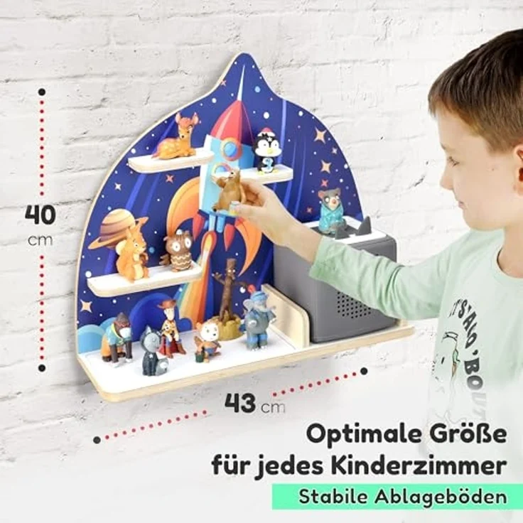 stadtecken Kinder Regal für Musikbox I Geeignet für die Toniebox und ca. 35 Tonies I Perfekte Aufbewahrung für Kinderzimmer I zum Aufstellen oder Aufhängen (Rakete, Mittel) – Bild 2