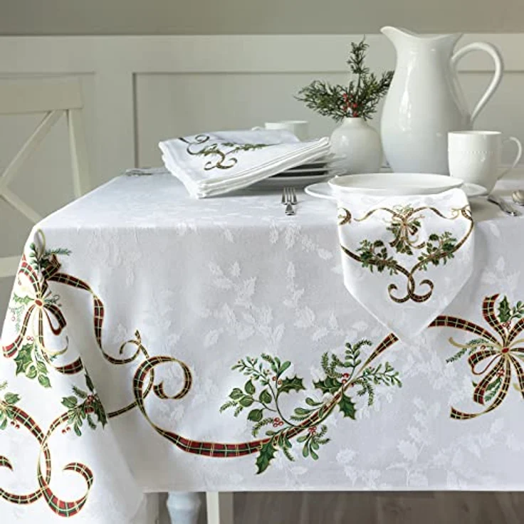 Benson Mills Merry Ribbons Engineered Bedruckte Jacquard-Tischdecke für Weihnachten, Winter und Urlaub (152,4 x 304,8 cm, rechteckig) – Bild 1