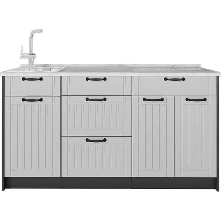 Küchenblock Fame-Line Weiß Landhaus 150 cm, AP Marmor Vicco – Bild 1