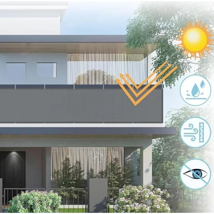 AXT SHADE Balkon Sichtschutz Wetterfest 90x400 cm Balkonverkleidung Balkonabdeckung Balkonbespannung Blickdichte Windschutz und UV-Schutz mit Kabelbinder für Balkongeländer-Anthrazit – Bild 2