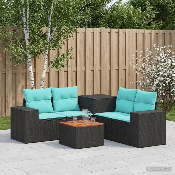 vidaXL Sofa Set 6 stk. Schwarz und Blau Polyrattan und Stahl 3447558 – Bild 1