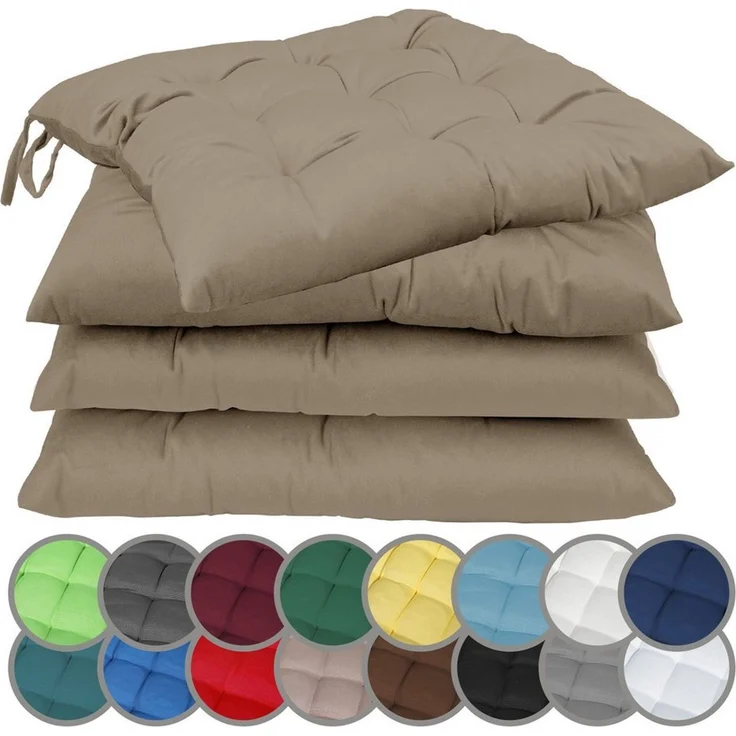 NatureMark 4er Set Stuhlkissen mit Bändern Gr. 40x40 cm Sitzkissen gefüllt, Sand/Beige – Bild 1
